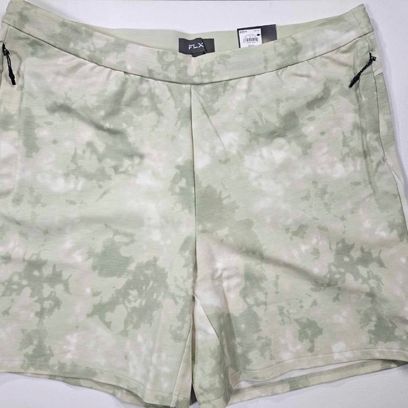 FLX Shorts Mens 2XL Green Tie Dye Stretch Drawstring Leisure Pockets Breathable - Picture 1 of 10